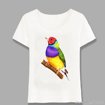 Vasarą Moterys t-shirt Spalvinga Gouldian Amadinų Paukščių Marškinėliai Atsitiktinis Viršūnes Hipster Ponios Naujovė Tee Lady Trumpas Rankovės Harajuku