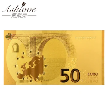 EUR, Auksas Banknotai 24K Aukso Folija Netikrą Popierinių Pinigų Kolekcija Suvenyrų Eurų Banknotų Rinkinius 5 10 20 50 Eurų Banknotų Mėginys