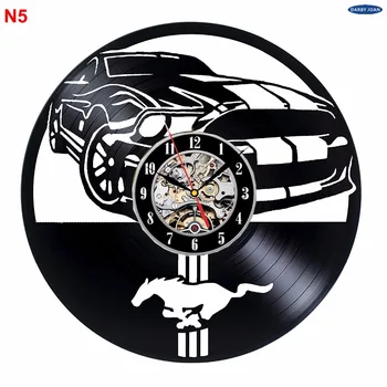 Ford Mustang Rankų darbo Vinilo Įrašas Sieninis Laikrodis Įdomus dovanų, Derliaus Unikalus Namų dekoro Automobilių laikrodžiai