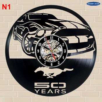 Ford Mustang Rankų darbo Vinilo Įrašas Sieninis Laikrodis Įdomus dovanų, Derliaus Unikalus Namų dekoro Automobilių laikrodžiai