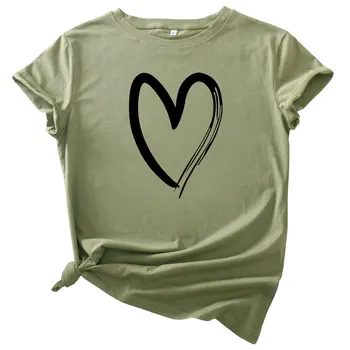 Harajuku Širdies Spausdinti Marškinėliai Moterims Trumpomis Rankovėmis O Kaklo Laisvus Marškinėlius 2020 Metų Vasaros Tee Viršūnes Trumpomis Rankovėmis Moteriška Camisetas Mujer