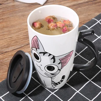 Karšto pardavimo 600ml Animacinių filmų kūrybos katė puodelis Su Dangteliu pieno kavos puodelis arbatos Porceliano kelionės Taurės Didelės Talpos keramikos Gražus Dovanos