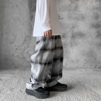 UNCLEDONJM 2020 Streetwear Vyrai Laisvi Džinsinio audinio Kelnės, Kaklaraištis Dažyti Derliaus Džinsinio Džinsus Harajuku Poilsiu Kelnės AN-C045