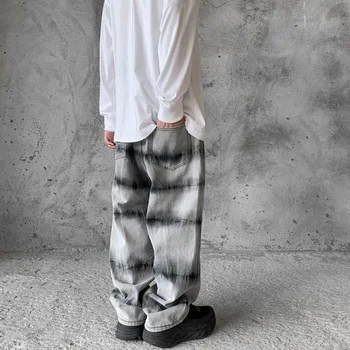 UNCLEDONJM 2020 Streetwear Vyrai Laisvi Džinsinio audinio Kelnės, Kaklaraištis Dažyti Derliaus Džinsinio Džinsus Harajuku Poilsiu Kelnės AN-C045