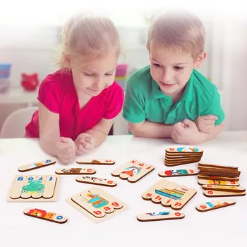Vaikai Smegenų Medinis Žaislas dvipusis 3D Puzzle Kūrybos Juostos Įspūdį Krovimas Dėlionės Kūdikių Montessori Švietimo Žaislai Vaikams