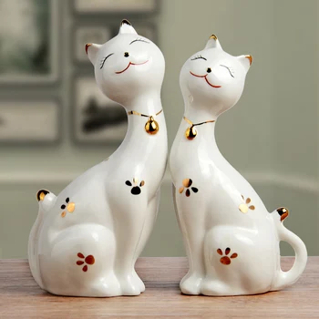 Šiaurės mielas keramikos pasisekė kačių šeimos meilės, namų dekoro amatų kambarį apdailos objektus Šypsosi katė statula porceliano gyvūnų statulėlės