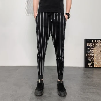 Korėjos Vyrų Dryžuotas Kelnes Kulkšnies Ilgio Ruožas Darbo Poilsiu Sweatpants 2020 Metų Vasaros Streetwear Priežastinis Slim Fit Plonos Kelnės Vyras