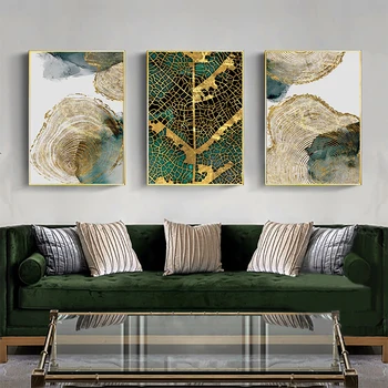 Šiuolaikinės Abstrakčios Tapybos Drobės Aukso Žalia Lapų Tekstūra Šiaurės Plakatai ir Spausdina Sienos Menas Nuotraukas kambarį Namų Dekoro