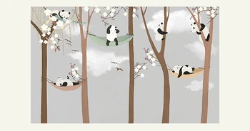 Bacaz Didelis, Mielas Panda Medžių 3D Animaciją Freskomis Tapetai Kūdikio, Vaiko Kambario 3d Sienų Freskos Nuotrauka 3D tapetų 3D Sienų Lipdukai