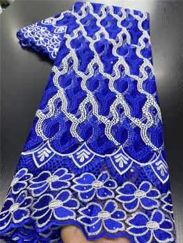 Royal Blue Nigerijos, prancūzijos Tiulio, Nėrinių Audinys Afrikos Akių Nėrinių Audinys, Vestuvių Ju Nėrinių medžiagos su Akmenų/Karoliukai NI2765
