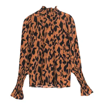 Europos Leopard Moterų Marškinėliai Mados 2020 M. Pavasarį Elegantiškas Visą Rankovės Mažų Šviežių Deivė Ventiliatorius Prarasti Mažumų Prarasti Palaidinė XJ3456