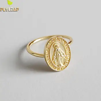 Flyleaf Aukso Mergelės Marijos Turas Prekės Atidaryti Žiedai Moterims, Aukštos Kokybės 925 Sterling Silver Lady Religijos Papuošalai