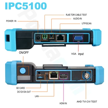 IPC5000 Colių IP HD VAIZDO Kamera Testeris Stebėti 1080P HAINAUT CVBS CVI TVI 8MP Kamera Testeris HDMI WIFI POE PTZ DC12V galia