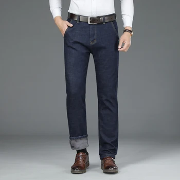 Klasikiniai odiniai vyriški verslo atsitiktiniai Straight fit džinsai žiemos prekės ženklo drabužių, vilnos storas, šiltas, aukštos kokybės medvilnės džinsinio džinsus