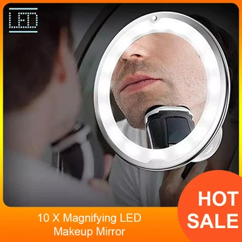 10X Didinamąjį Makiažo Veidrodėliai LED Makiažo Veidrodėliai Kompaktiškas Siurbimo Taurės Turo Mini Veidrodis, Lankstus Vonios Kosmetikos Priemonės