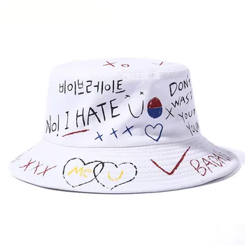 Korėjos versija, Panama Boonie Kibiro Kepurę Pavasario Vasaros Bob Vyrai Moterys Kibiro Kepurę laišką Graffit lauko Žvejys skrybėlę