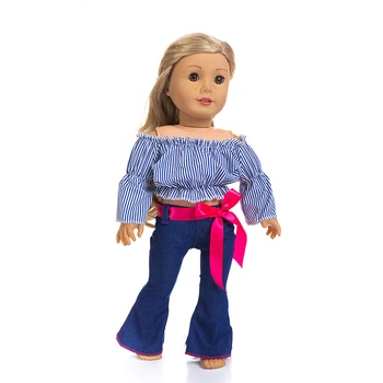 Naujas Juostele džinsinis audinys Tinka Amerikos Mergina Lėlės Drabužiai 18 colių Lėlės , Kalėdų Mergina Dovana(tik parduoti drabužius)