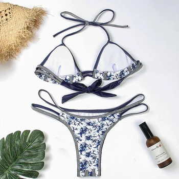 Seksualus gėlių spausdinti bikini 2021 mujer Tuščiaviduriai maudymosi kostiumėlį iš Aukštos sumažinti maudymosi kostiumėliai moterims, Trikampis micro bikini Derliaus apynasrio paplūdimio drabužiai