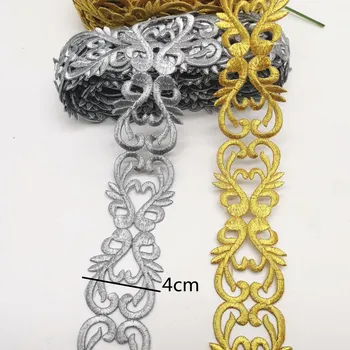 Auksu Siuvinėtų Nėrinių Geležies Cosplay Nėrinių Kostiumas Apdailos Appliqued 3 Kelyno Daug Aukso ir Skiedra Metalo Juosta 6.5 CM