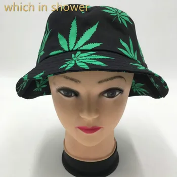Kuris dušas mados piktžolių kibiro kepurę hip-hop moterims, vyrams medvilnės atspausdinti klevo lapų žvejybos hat atsitiktinių vasaros saulės kepurė panama