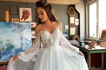 Verngo Princesė Dress 2020 Vestuvių Suknelė Iliuzija Nėrinių Iškirpte Reljefiniai Rankovės Linijos, Paplūdimio Vestuvių Suknelė Boho Suknelė Elegantiškas Bride