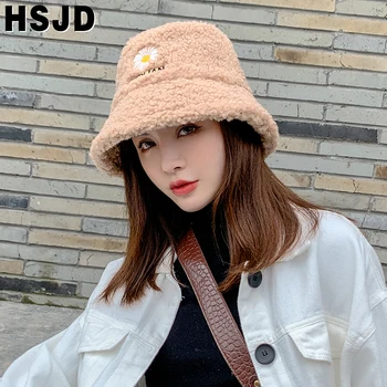 Korėjos Daisy Siuvinėjimo Dirbtiniais Kailiais Kibirą Skrybėlės Žiemos Moterų Skrybėlę Tirštėti Šiltas Moterų Kašmyras Žvejys Skrybėlę Panama Kepurė Mados