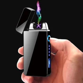 Vėjo Dual Lanko Lengvesni Plazmos Flameless Įkraunamas Elektrinis Lengvesni už Cigarečių Žvakė su LED Maitinimo Ekranas