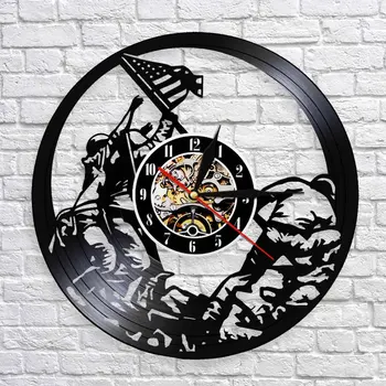 Marines Keliant Vėliavą Iwo Jima WWll Sienos Meno Sieninis Laikrodis WW2 Jungtinių amerikos valstijų Vėliava Šiuolaikinis Vinilo Įrašas Karių Laikrodis