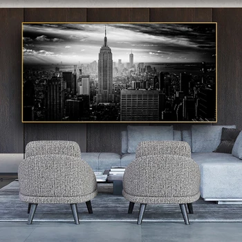 Klestinčios niujorko saulėlydžio vaizdas nuotrauką sienos menas, plakatų ir spausdina ant drobės Manhattan juoda ir balta tapybos namų puošybai