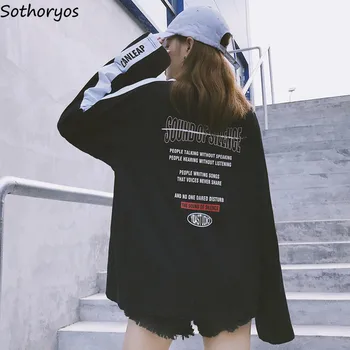 T-marškinėliai Moterims Laiškas Išspausdintas Harajuku Prarasti Atsitiktinis Hip-Hop Studentų Marškinėliai Paprasta Madingi ilgomis Rankovėmis Vyriški Marškinėlius Visas rungtynes