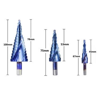 Hampton HSS 4-12/20/32mm Nano Mėlyna Padengtas Pagoda Formos Skylę Cutter Trikampis Karka Žingsnis Grąžtas Elektros Įrankis Žingsnis Kūgio Gręžimo