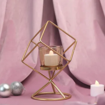 CAPTAINIRON Geometrijos Rombas, Dekoratyvinių Žvakių Laikiklis Žvakių Geležies Žvakė Stick Metalo Amatų Ornamentu Namų Dekoro Candelabros
