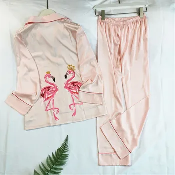 Pavasarį Naują Šifono Animacinių Filmų Pižama Moteris Seksuali Ilgomis Rankovėmis Kelnės Twinset Cardigan Pajama Rinkinys