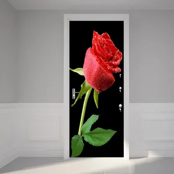 3D Gražus Raudonas Rose Gėlių Durų Lipdukas Freskos Sienos Lipdukai Gyvenamasis Kambarys Miegamasis Vonios kambarys Vandeniui lipnios PVC Sienos Popieriaus