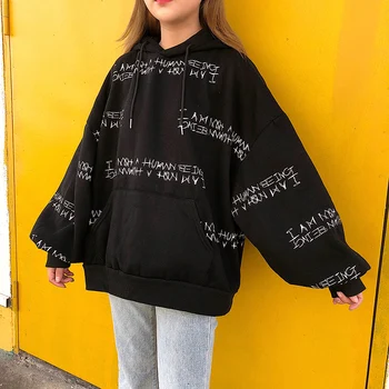 Harajuku Hoodies Rudenį Moterų 2020 M. Mados Letter Spausdinimo Gobtuvu Palaidinukė ilgomis rankovėmis Atsitiktinis Laisvas Megztinis Viršūnes Streetwear