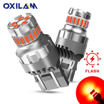 OXILAM 2vnt 1200LM W21/5W LED Raudona WY21W 3157 P27/7W 7443 LED Lemputės Automobilių Stabdžiai stabdžių Žibintas Flash Auto Lempų
