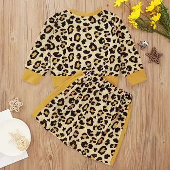 Vaikams, kūdikių mergaitės, rudenį, pavasarį long sleeve top hoodie kailis leopard sijonai bamblys vaikų drabužių rinkinys 2vnt Drabužius, 1-5Y