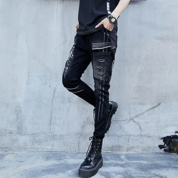 Max LuLu Prabanga Korėjos Dizaineris Ponios Punk Haremo Kelnės, Moteriški Atspausdintas Juodos Spalvos Džinsus Skylių Push Up Pantolon Moterų Džinsinio Audinio Kelnės