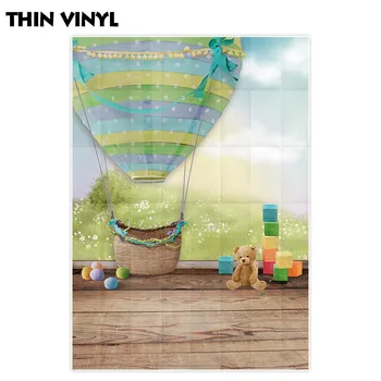 Funnytree fonas fotografijos studija karšto oro baliono žolės sienos lokys žaislai, vaikų kambario medinių grindų fone, photocall