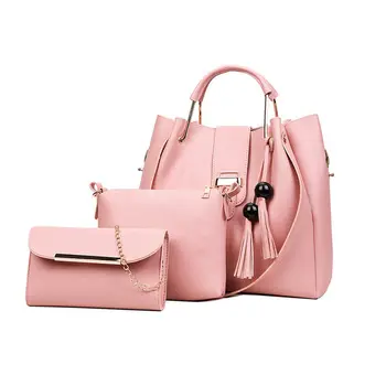 Moterų maišas 3 dalių komplektas mados vientisos spalvos Pu oda kieta spalva pečių maišą mini sankabos krepšys laisvalaikio krepšys