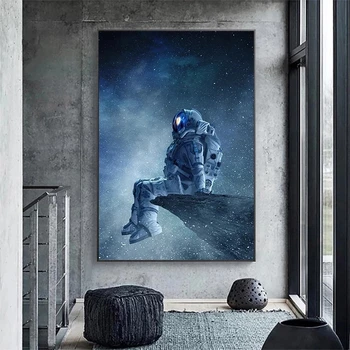 Šiuolaikinio Meno Vienišas Astronautas Sėdi Kosmoso Drobės Tapybos Plakatai ir Spausdina Sienos Menas Nuotraukas Kambarį Namų Dekoro