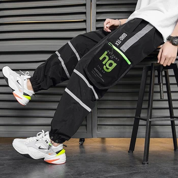 Šviesą Atspindinčios Hip-Hop Kelnes Vyrų Streetwear Jogger Aukštos Kokybės Darbo Drabužiai Kelnės Multi-Pocket 2020 M. Pavasarį Naujas Dizainas Vyrų Kelnės