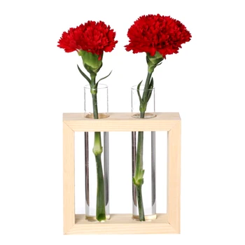 Valentino Dienos Dovana Stiklinį Mėgintuvėlį Vaza Gėlių Vazonai, Augalų Hydroponic Bonsai Puodą su Medinių Lovelių Stalo Apdailos