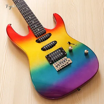 Vaivorykštės spalvų 6 eilutę visiškai kietas liepų kūno elektrine gitara, 39 colių sohigh blizgesio apdaila gitara, gitara electrique