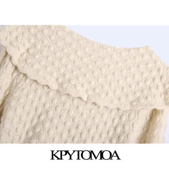 KPYTOMOA Moterų 2020 M. Mados Aksomo Lankas Dryžuota Tekstūra Megzti Megztinis, Vintage ilgomis Rankovėmis Mygtuką-iki Moterų Puloveriai Prašmatnus Viršūnės