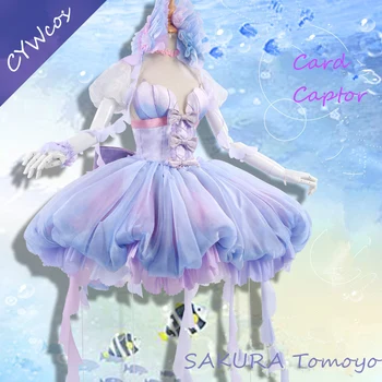 Anime Kortelės Gūstītājs Cosplay SAKURA Tomoyo Vandens Rondo Cosplay Kostiumų Vasarą Šviesiai Violetinė Moterų Suknelė Kalėdų Kostiumai