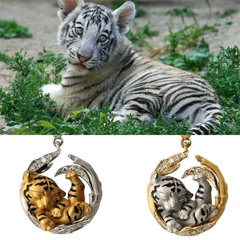 Mados Dviejų atspalvių Tigras Kūdikių Pakabukas Karoliai Mielas Žavesio Gyvūnų Karoliai Mados Sidabro Spalvos Grandinės Vyrų, Moterų Papuošalai