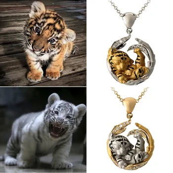 Mados Dviejų atspalvių Tigras Kūdikių Pakabukas Karoliai Mielas Žavesio Gyvūnų Karoliai Mados Sidabro Spalvos Grandinės Vyrų, Moterų Papuošalai