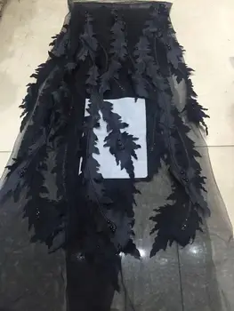 Naujiena 3D prancūzų nėriniai su karoliukais nd Aplikacijos 5 metrų/daug 2018 naujausios konstrukcijos Afrikos Nėrinių Audinio juoda Vestuvinė Suknelė