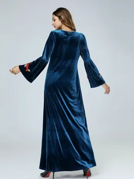 Rudenį, Žiemą Veliūras Melstis Musulmonų Ramadano Abaja Arabų Suknelė O-Kaklo Turkijos Moterų Atsitiktinis Aksomo Maxi Derliaus Elegantiška Suknelė 7413